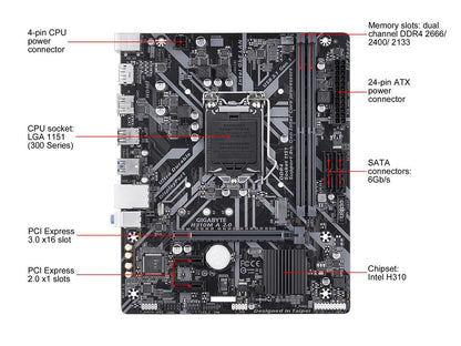 GIGABYTE H310M A 2.0 LGA 1151 (300 Series) Intel H310 SATA 6Gb/s Micro ATX Intel Motherboard