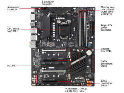 GIGABYTE C246-WU4 LGA 1151 (300 Series) Intel C246 SATA 6Gb/s ATX Intel Motherboard