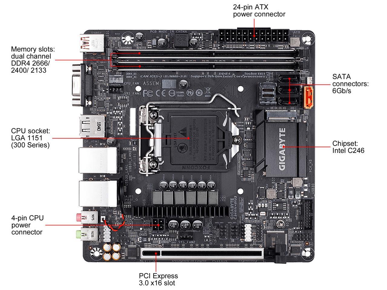 GIGABYTE C246N-WU2 LGA 1151 (300 Series) Intel C246 SATA 6Gb/s Mini ITX Intel Motherboard
