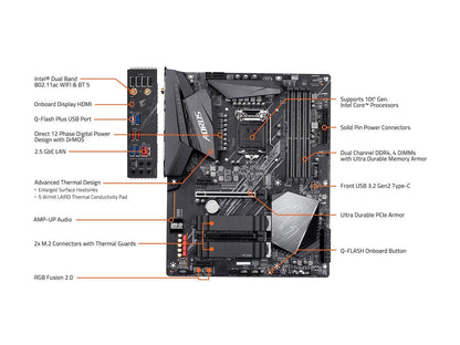 GIGABYTE Z490 AORUS ELITE AC LGA 1200 Intel Z490 ATX Motherboard with Dual M.2, SATA 6Gb/s, USB 3.2 Gen 2, Intel 802.11ac, 2.5 GbE LAN