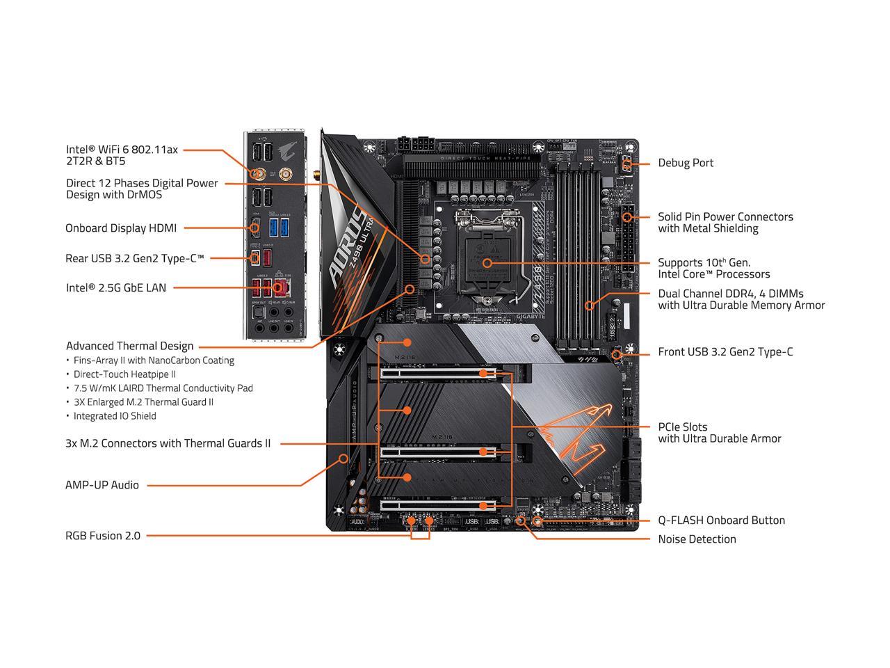 GIGABYTE Z490 AORUS ULTRA LGA 1200 Intel Z490 ATX Motherboard with Triple M.2, SATA 6Gb/s, USB 3.2 Gen 2, WIFI 6, 2.5 GbE LAN
