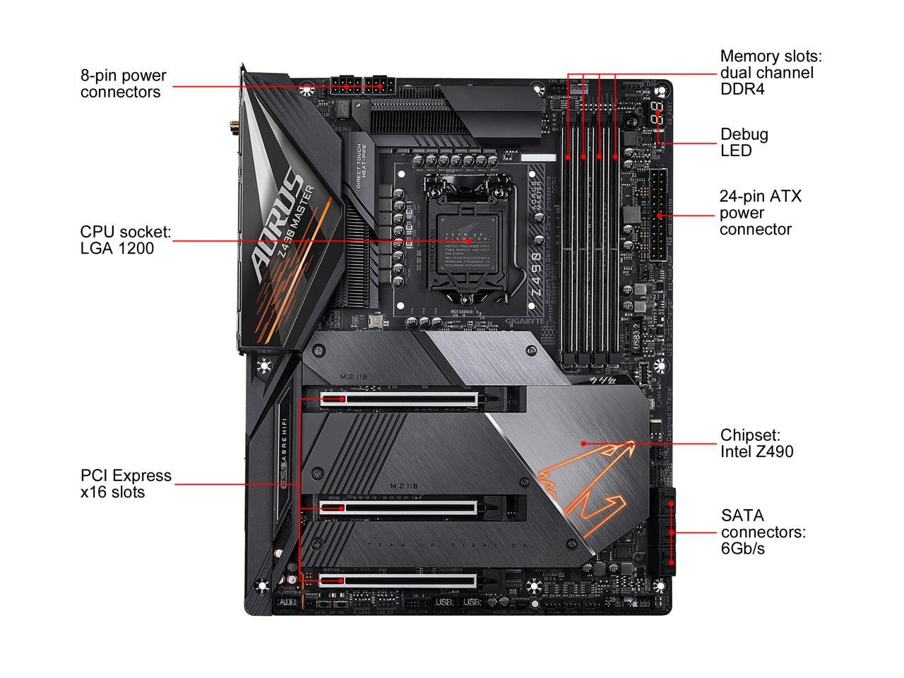 GIGABYTE Z490 AORUS MASTER LGA 1200 Intel Z490 ATX Motherboard with Triple M.2, SATA 6Gb/s, USB 3.2 Gen 2, WIFI 6, 2.5 GbE LAN