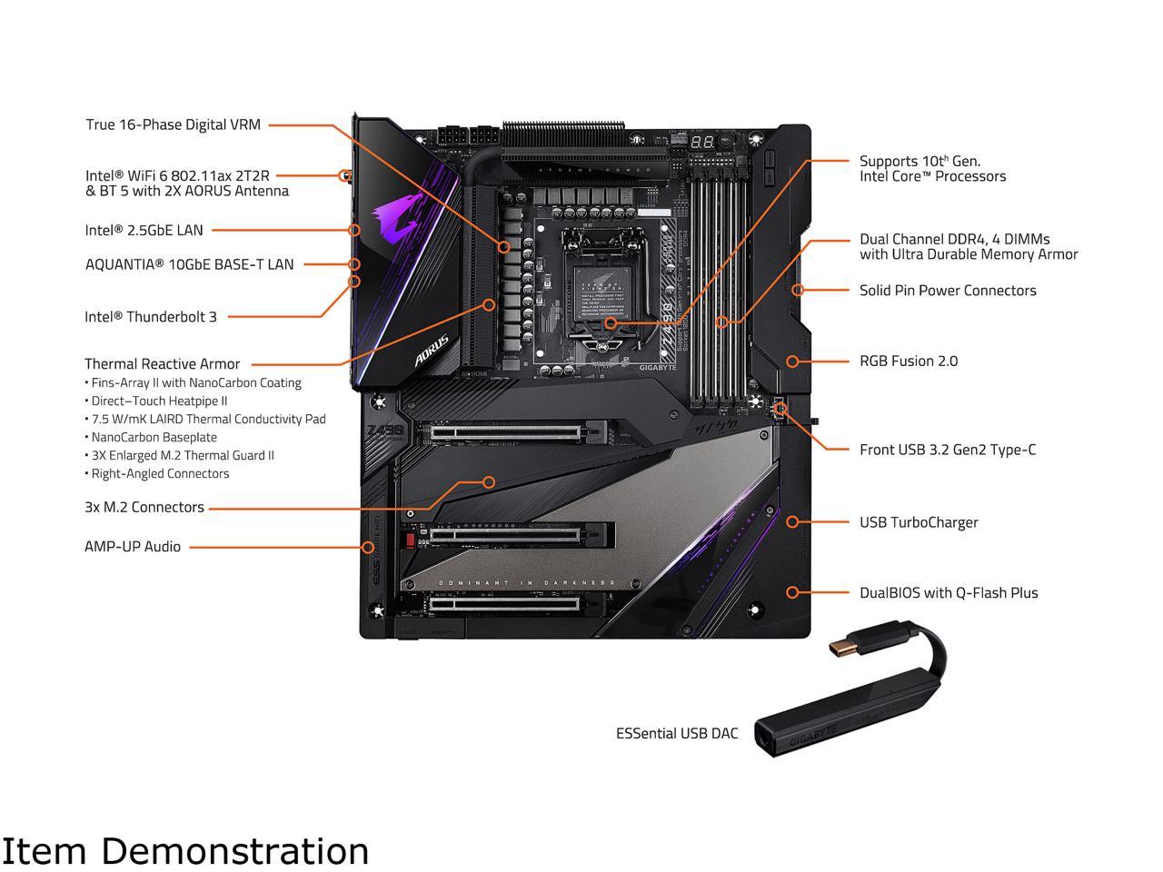 GIGABYTE Z490 AORUS XTREME LGA 1200 Intel Z490 E-ATX Motherboard with Triple M.2, SATA 6Gb/s, USB 3.2 Gen 2, WIFI 6, 10 GbE LAN, Dual Thunderbolt 3, ESSential USB DAC