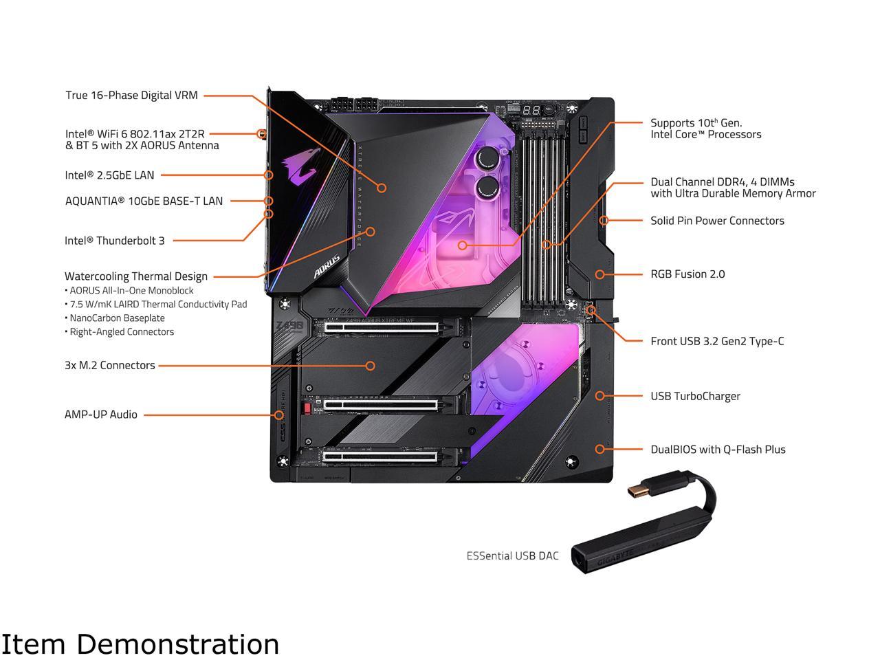 GIGABYTE Z490 AORUS XTREME WATERFORCE LGA 1200 Intel Z490 E-ATX Motherboard with Triple M.2, SATA 6Gb/s, USB 3.2 Gen 2, WIFI 6, 10 GbE LAN, Dual Thunderbolt 3, All-In-One Monoblock