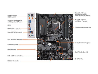GIGABYTE Z490 UD AC LGA 1200 Intel Z490 ATX Motherboard with Dual M.2, SATA 6Gb/s, USB 3.2 Gen 2, Intel 802.11ac