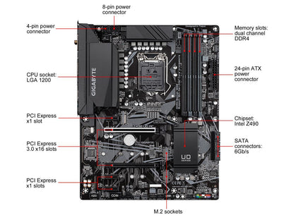 GIGABYTE Z490 UD AC LGA 1200 Intel Z490 ATX Motherboard with Dual M.2, SATA 6Gb/s, USB 3.2 Gen 2, Intel 802.11ac