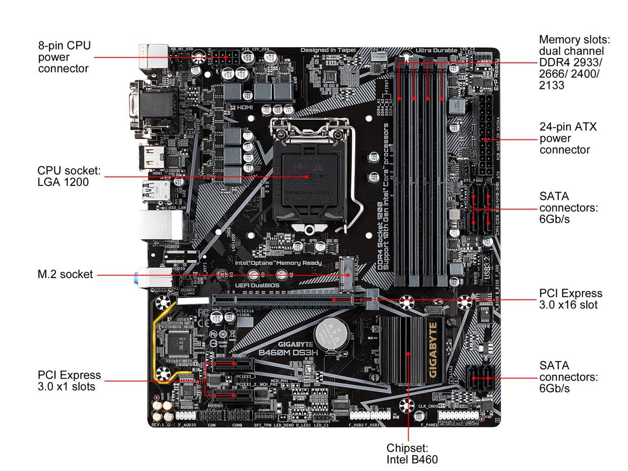 GIGABYTE B460M DS3H LGA 1200 Intel B460 Micro-ATX Motherboard with M.2, SATA 6Gb/s, USB 3.2 Gen 1