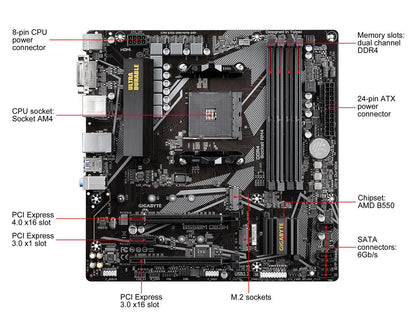 GIGABYTE B550M DS3H AM4 AMD B550 Micro-ATX Motherboard with Dual M.2, SATA 6Gb/s, USB 3.2 Gen 1, PCIe 4.0