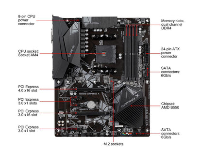 GIGABYTE B550 GAMING X AM4 AMD B550 ATX Motherboard with Dual M.2, SATA 6Gb/s, USB 3.2 Gen 2, PCIe 4.0