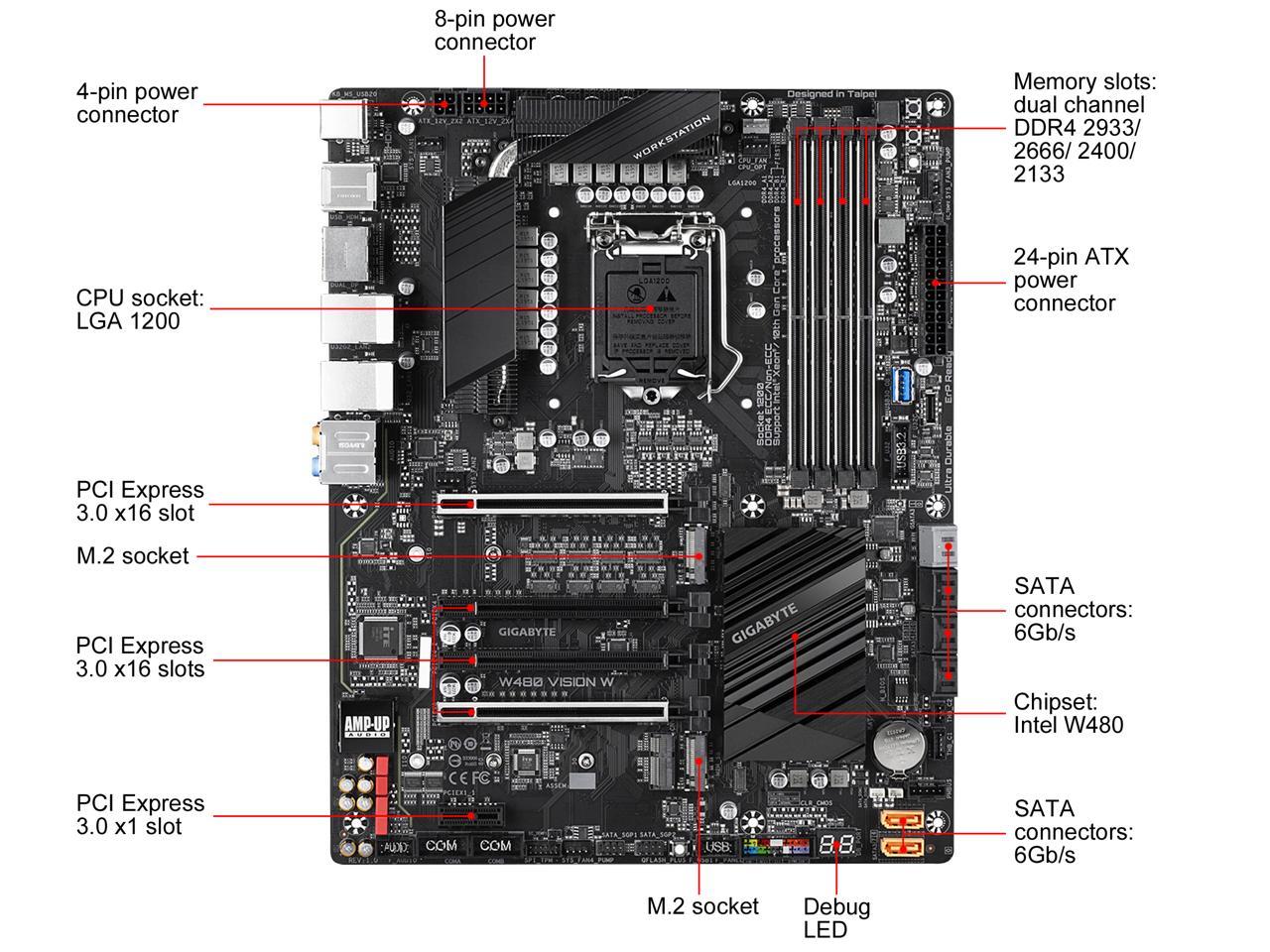 GIGABYTE W480 VISION W LGA 1200 Intel W480 SATA 6Gb/s ATX Intel Motherboard