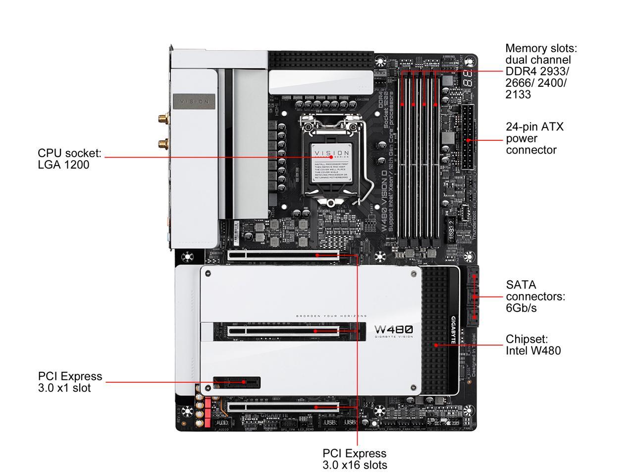 GIGABYTE W480 VISION D LGA 1200 Intel W480 SATA 6Gb/s ATX Intel Motherboard