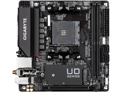 GIGABYTE A520I AC mITX AM4 Direct 6 Phases Digital PWM with 55A DrMOS, GIGABYTE Gaming GbE LAN, Intel WiFi+Bluetooth, NVMe PCIe 3.0 x4 M.2, 3 Display Interfaces, Q-Flash Plus, RGB Fusion 2.0, Motherboard