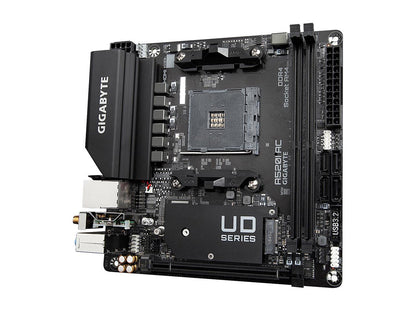 GIGABYTE A520I AC mITX AM4 Direct 6 Phases Digital PWM with 55A DrMOS, GIGABYTE Gaming GbE LAN, Intel WiFi+Bluetooth, NVMe PCIe 3.0 x4 M.2, 3 Display Interfaces, Q-Flash Plus, RGB Fusion 2.0, Motherboard