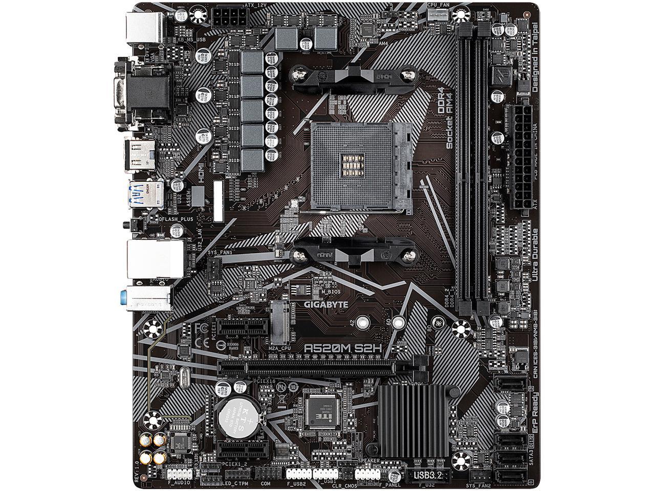 GIGABYTE A520M S2H mATX AM4 4+3 Phases Digital PWM, GIGABYTE Gaming GbE LAN, NVMe PCIe 3.0 x4 M.2, 3 Display Interfaces, Q-Flash Plus, RGB Fusion 2.0, Motherboard