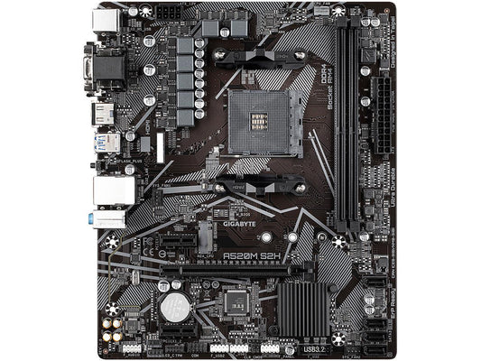 GIGABYTE A520M S2H mATX AM4 4+3 Phases Digital PWM, GIGABYTE Gaming GbE LAN, NVMe PCIe 3.0 x4 M.2, 3 Display Interfaces, Q-Flash Plus, RGB Fusion 2.0, Motherboard