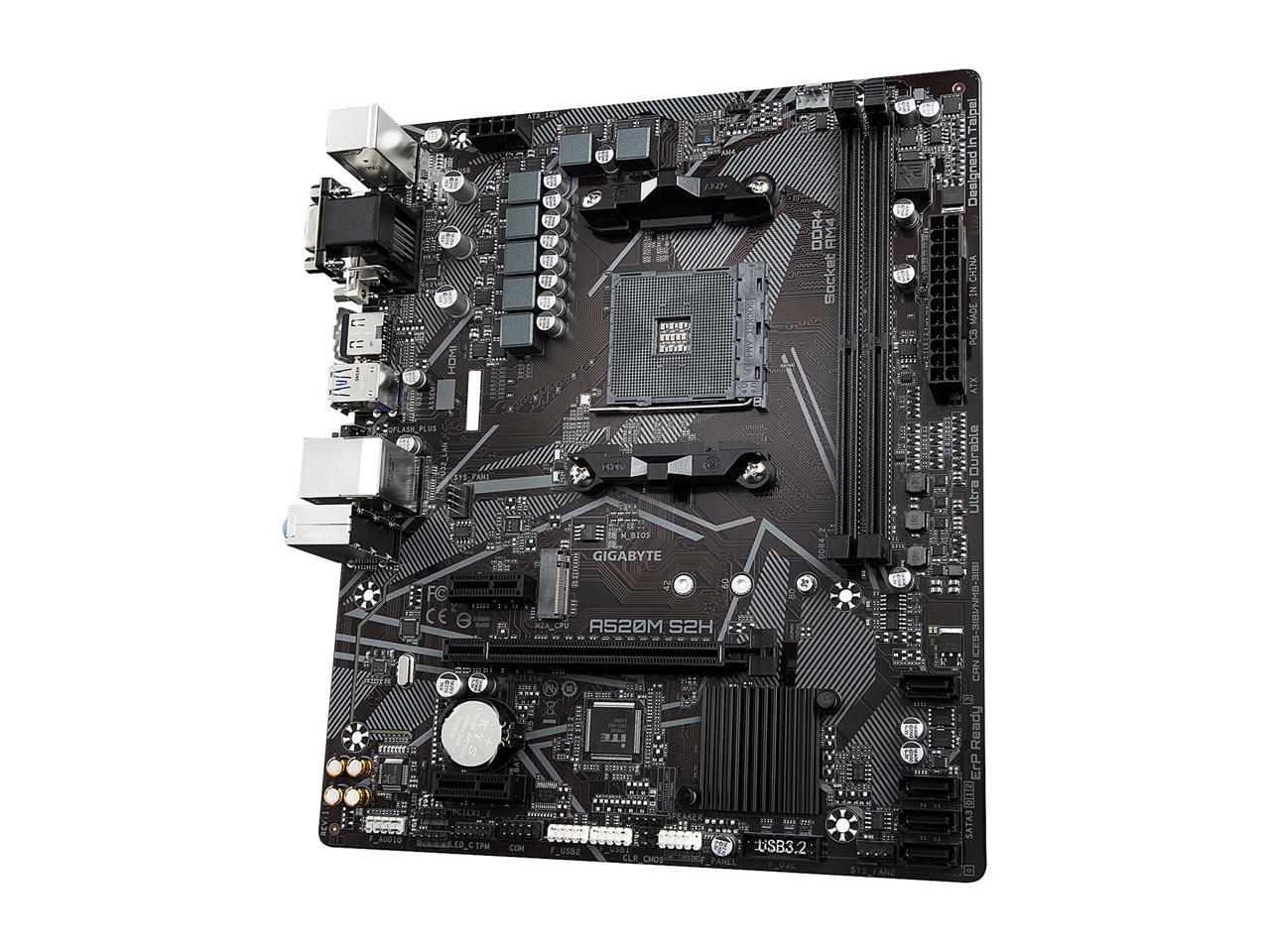 GIGABYTE A520M S2H mATX AM4 4+3 Phases Digital PWM, GIGABYTE Gaming GbE LAN, NVMe PCIe 3.0 x4 M.2, 3 Display Interfaces, Q-Flash Plus, RGB Fusion 2.0, Motherboard