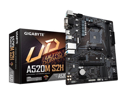 GIGABYTE A520M S2H mATX AM4 4+3 Phases Digital PWM, GIGABYTE Gaming GbE LAN, NVMe PCIe 3.0 x4 M.2, 3 Display Interfaces, Q-Flash Plus, RGB Fusion 2.0, Motherboard