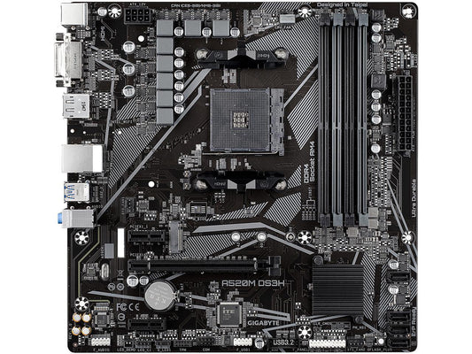 GIGABYTE A520M DS3H mATX AM4 5+3 Phases Digital PWM, GIGABYTE Gaming GbE LAN, NVMe PCIe 3.0 x4 M.2, 3 Display Interfaces, Q-Flash Plus, RGB Fusion 2.0, Motherboard