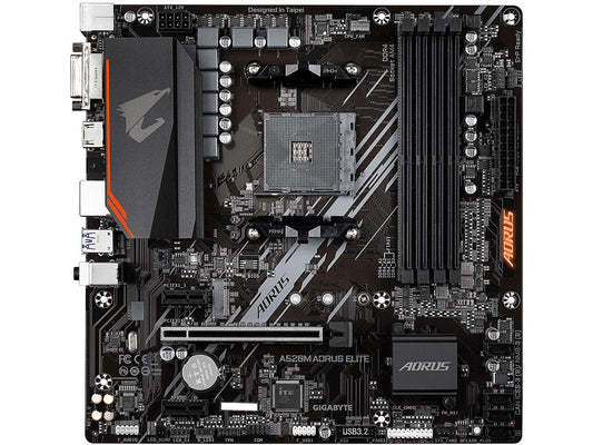 GIGABYTE A520M AORUS ELITE mATX AM4 5+3 Phases Digital PWM, GIGABYTE Gaming GbE LAN, NVMe PCIe 3.0 x4 M.2, 2 Display Interfaces, Q-Flash Plus, RGB Fusion 2.0, Motherboard