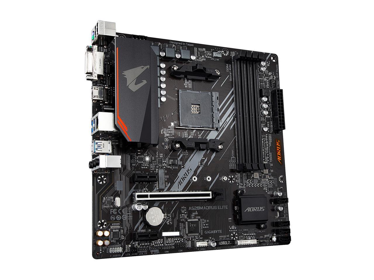 GIGABYTE A520M AORUS ELITE mATX AM4 5+3 Phases Digital PWM, GIGABYTE Gaming GbE LAN, NVMe PCIe 3.0 x4 M.2, 2 Display Interfaces, Q-Flash Plus, RGB Fusion 2.0, Motherboard