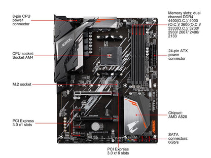 GIGABYTE AORUS A520 AORUS ELITE AM4 AMD A520 SATA 6Gb/s ATX AMD Motherboard