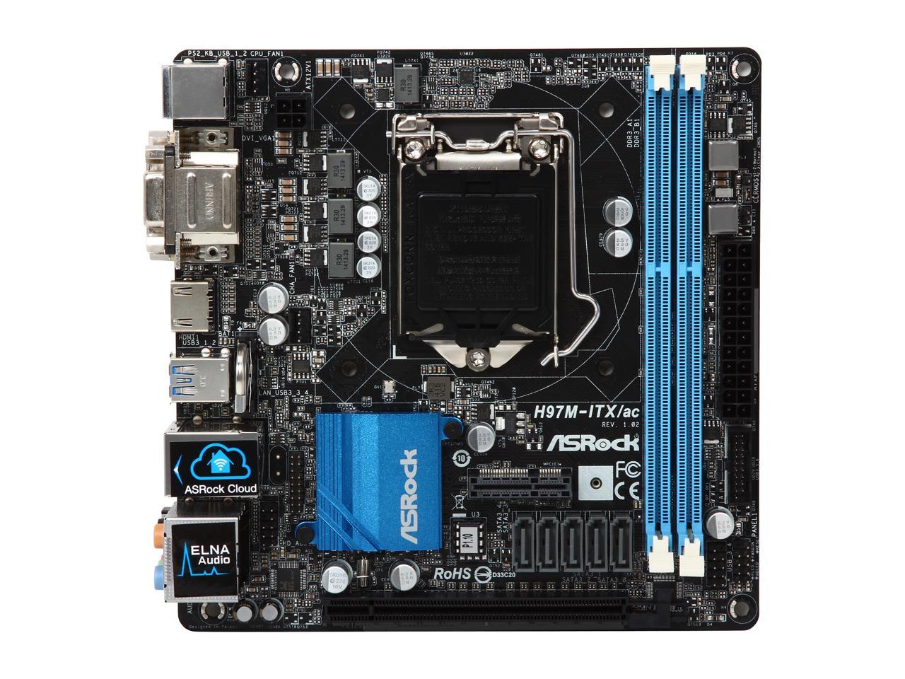 ASRock H97M-ITX/ac LGA 1150 Intel H97 HDMI SATA 6Gb/s USB 3.0 Mini ITX Intel Motherboard