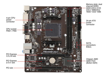 ASRock FM2A68M-DG3+ FM2+ / FM2 AMD A68H FCH (Bolton D2H) SATA 6Gb/s USB 3.0 Micro ATX AMD Motherboard