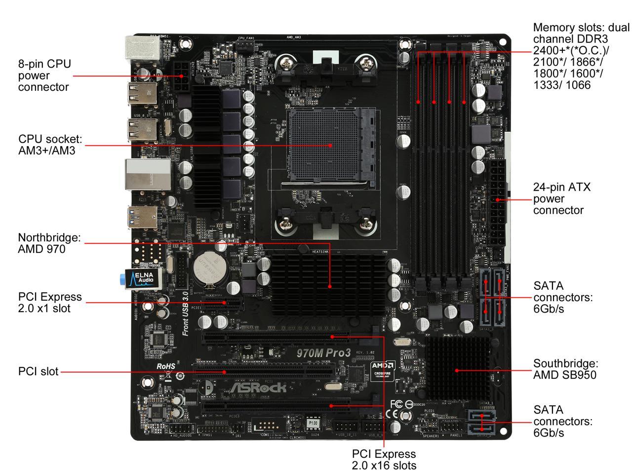 ASRock 970M Pro3 AM3+/AM3 AMD 970 + AMD SB950 6 x SATA 6Gb/s USB 3.0 Micro ATX AMD Motherboard