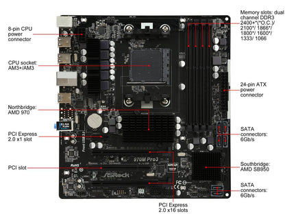 ASRock 970M Pro3 AM3+/AM3 AMD 970 + AMD SB950 6 x SATA 6Gb/s USB 3.0 Micro ATX AMD Motherboard