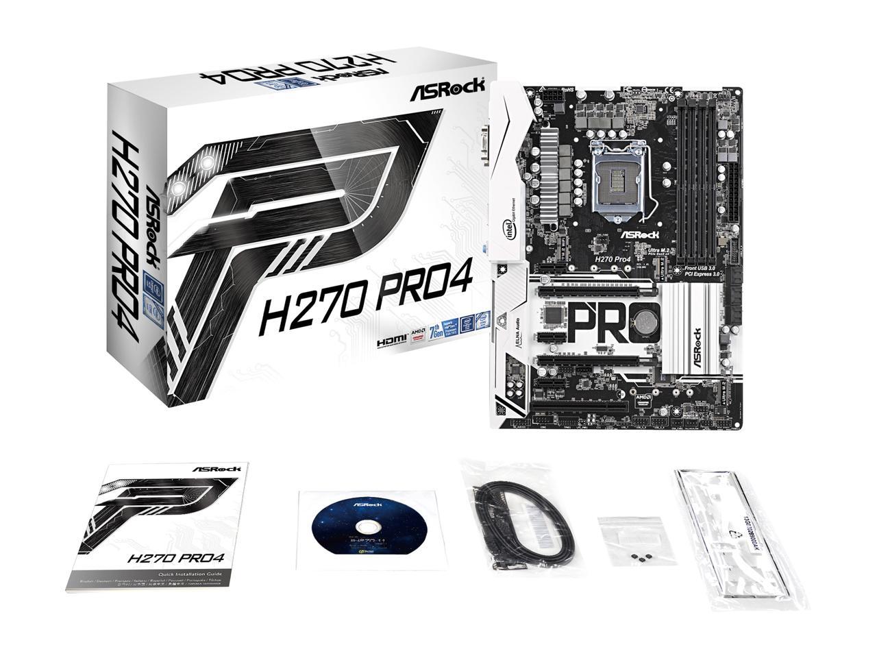 ASRock H270 Pro4 LGA 1151 Intel H270 HDMI SATA 6Gb/s USB 3.0 ATX Motherboards - Intel