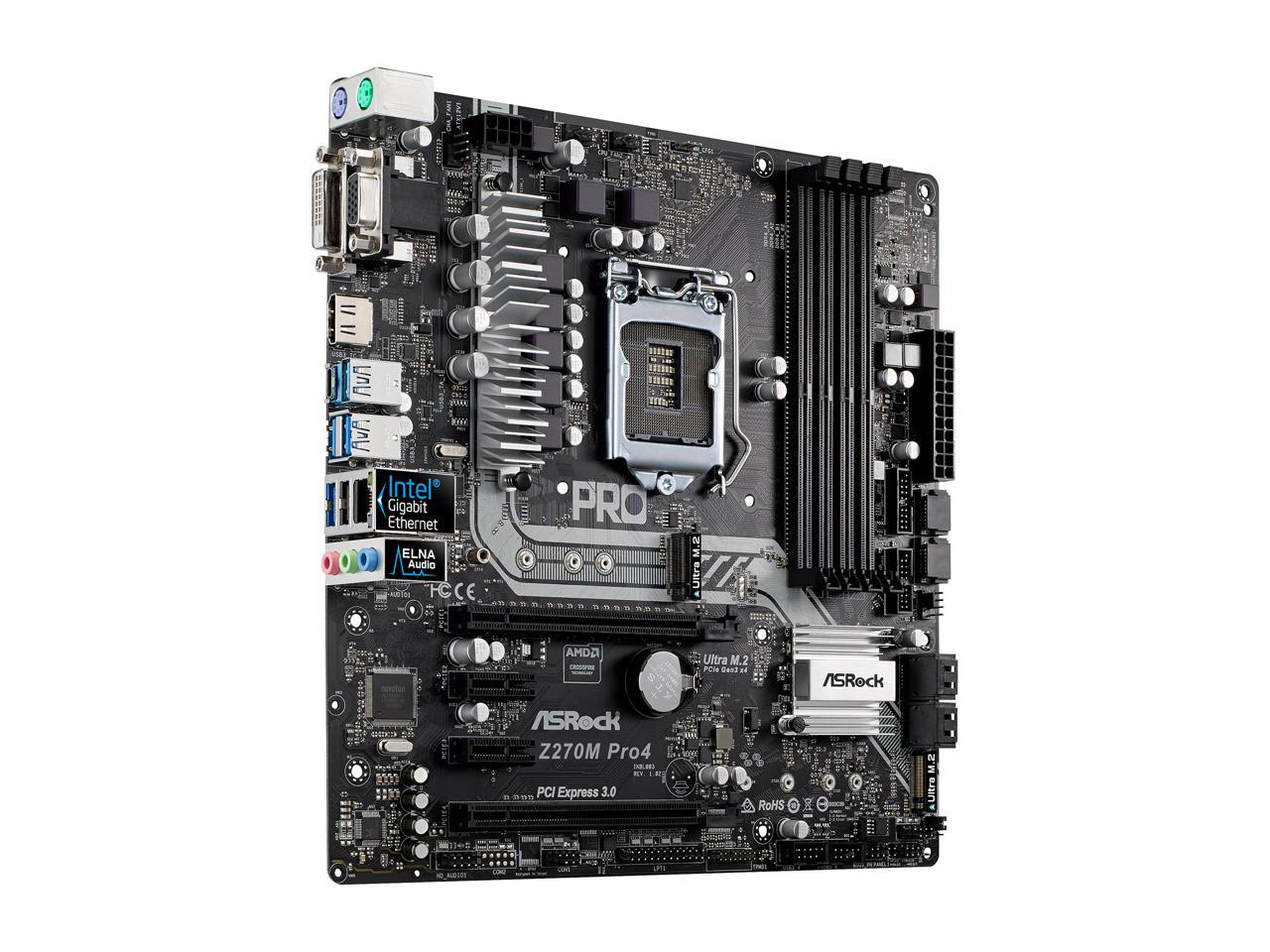 ASRock Z270M Pro4 LGA 1151 Intel Z270 HDMI SATA 6Gb/s USB 3.1 Micro ATX Motherboards - Intel