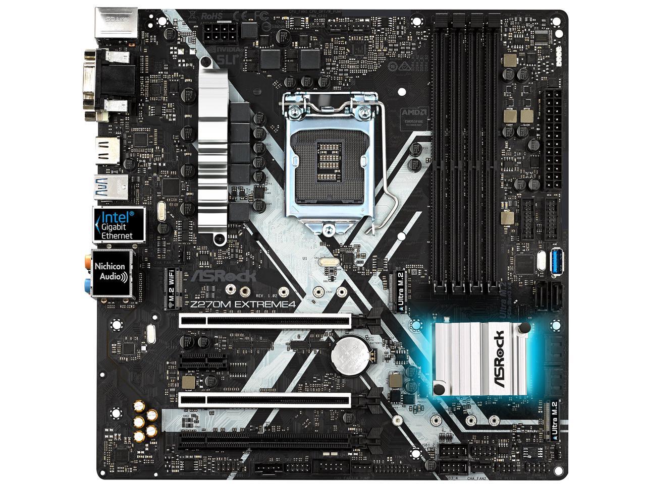 ASRock Z270M EXTREME 4 LGA 1151 Intel Z270 HDMI SATA 6Gb/s USB 3.1 USB 3.0 Micro ATX Motherboards - Intel