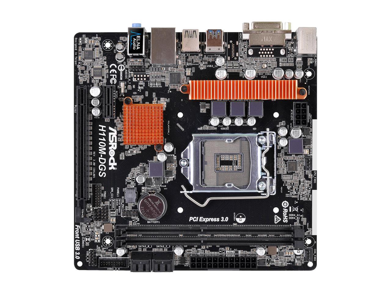 ASRock H110M-DGS R3.0 LGA 1151 Intel H110 SATA 6Gb/s USB 3.0 Micro ATX Motherboards - Intel