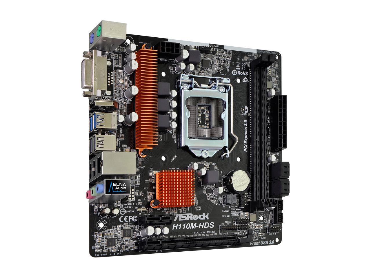 ASRock H110M-HDS R3.0 LGA 1151 Intel H110 HDMI SATA 6Gb/s USB 3.0 Micro ATX Motherboards - Intel