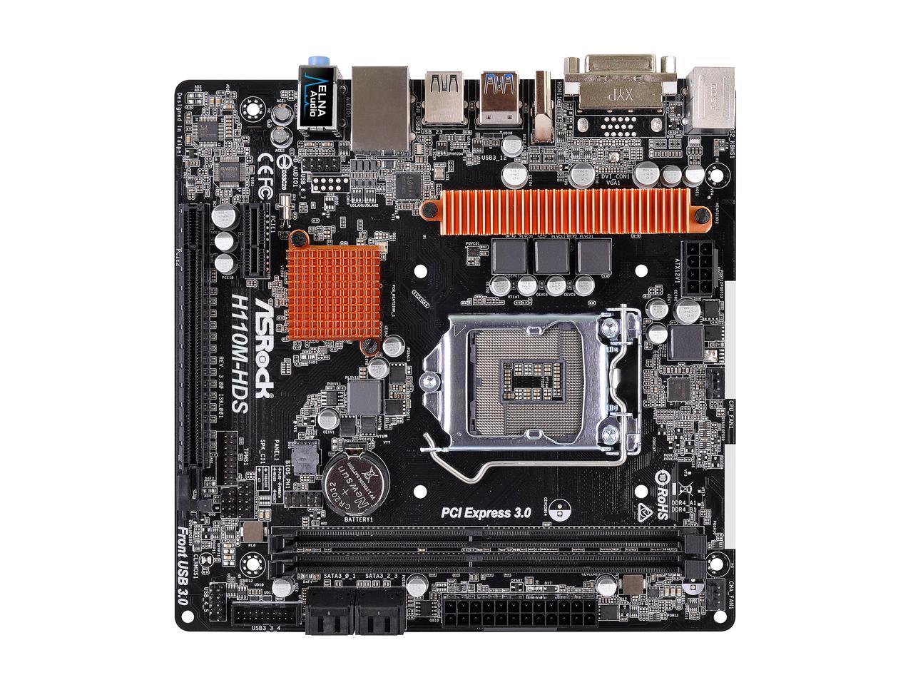 ASRock H110M-HDS R3.0 LGA 1151 Intel H110 HDMI SATA 6Gb/s USB 3.0 Micro ATX Motherboards - Intel