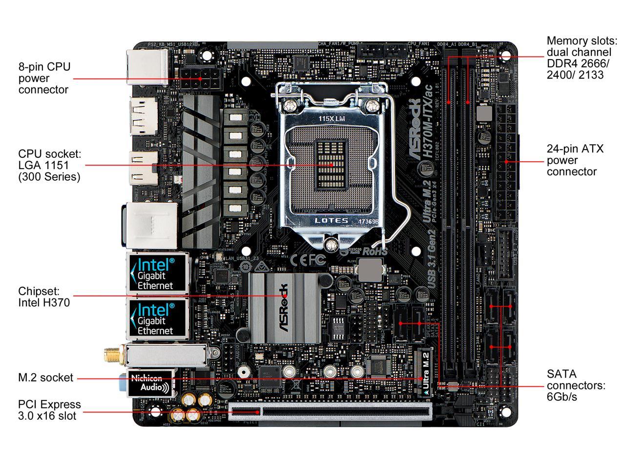 ASRock H370M-ITX/ac LGA 1151 (300 Series) Intel H370 HDMI SATA 6Gb/s USB 3.1 Mini ITX Intel Motherboard