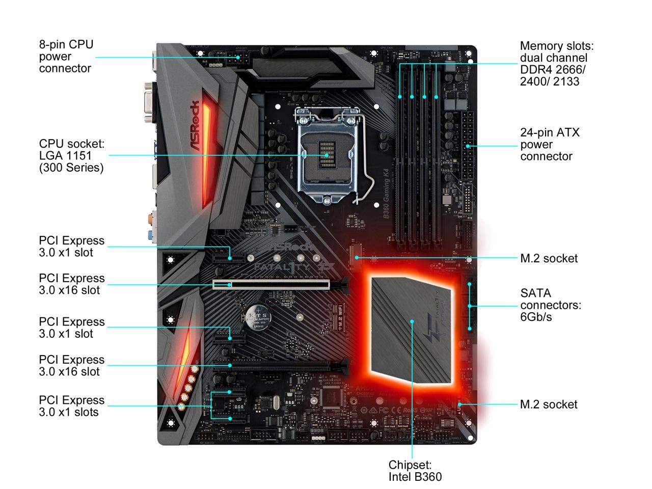 ASRock Fatal1ty B360 Gaming K4 LGA 1151 (300 Series) Intel B360 HDMI SATA 6Gb/s USB 3.1 ATX Intel Motherboard