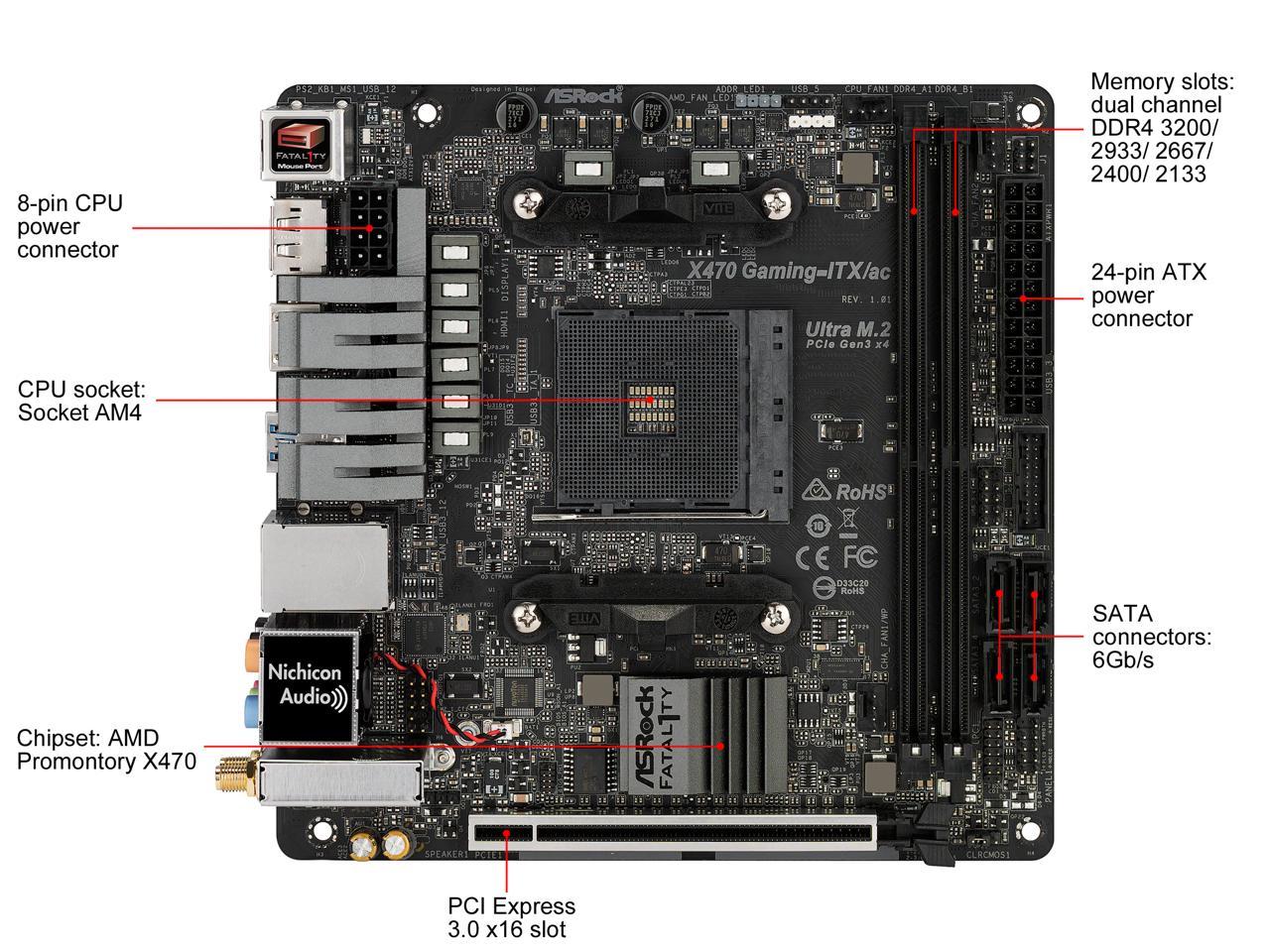 ASRock Fatal1ty X470 Gaming-ITX/ac AM4 AMD Ryzen 3000 Series CPU Ready Mini ITX AMD Motherboard