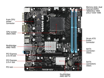ASRock 760GM-HDV AM3+/AM3 AMD 760G HDMI Micro ATX AMD Motherboard