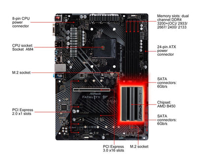 ASRock Fatal1ty B450 GAMING K4 AM4 AMD B450 SATA 6Gb/s USB 3.1 HDMI ATX AMD Motherboard