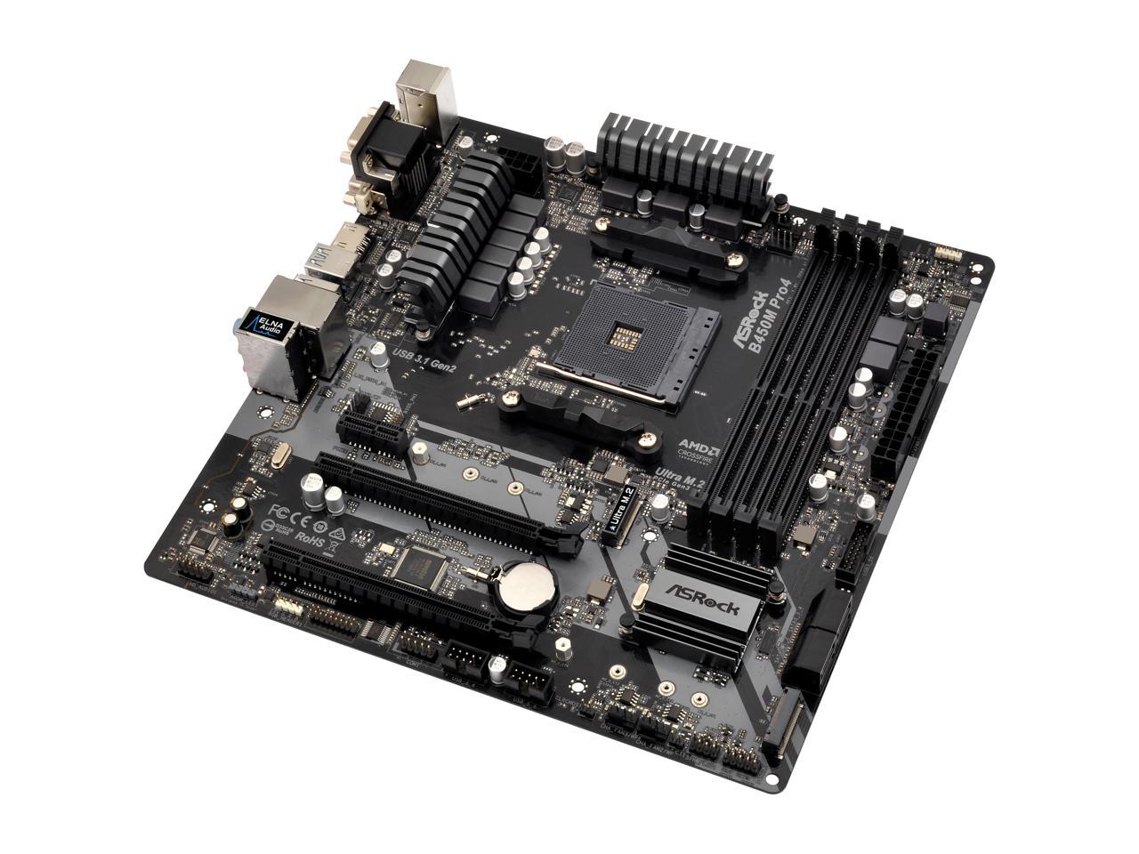 ASRock B450M PRO4 AM4 AMD Promontory B450 SATA 6Gb/s Micro ATX AMD Motherboard