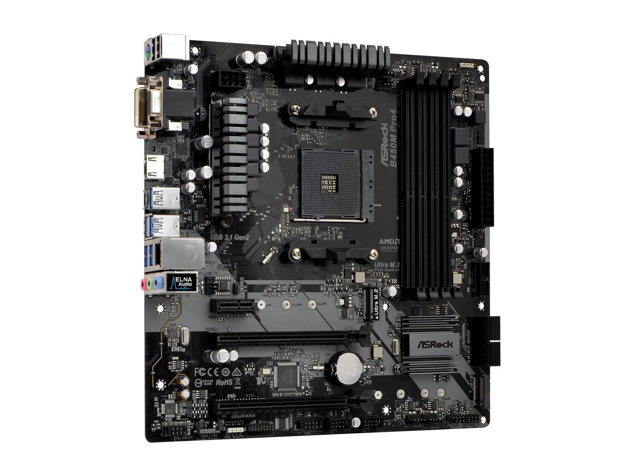 ASRock B450M PRO4 AM4 AMD Promontory B450 SATA 6Gb/s Micro ATX AMD Motherboard