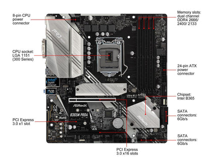 ASRock B365M Pro4 LGA 1151 (300 Series) Intel B365 SATA 6Gb/s Micro ATX Intel Motherboard