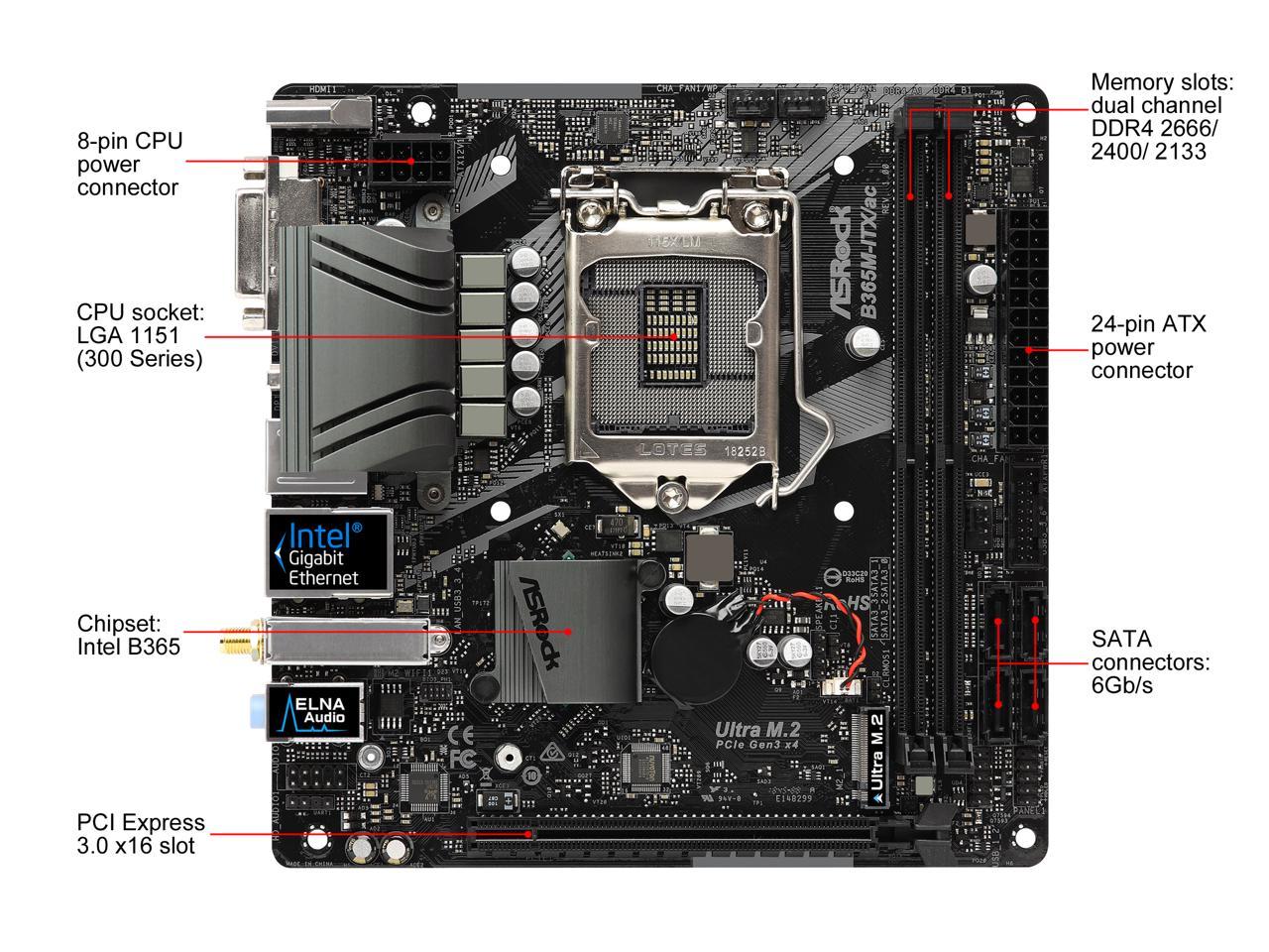 ASRock B365M-ITX/ac LGA 1151 (300 Series) Intel B365 HDMI SATA 6Gb/s USB 3.1 Mini ITX Intel Motherboard