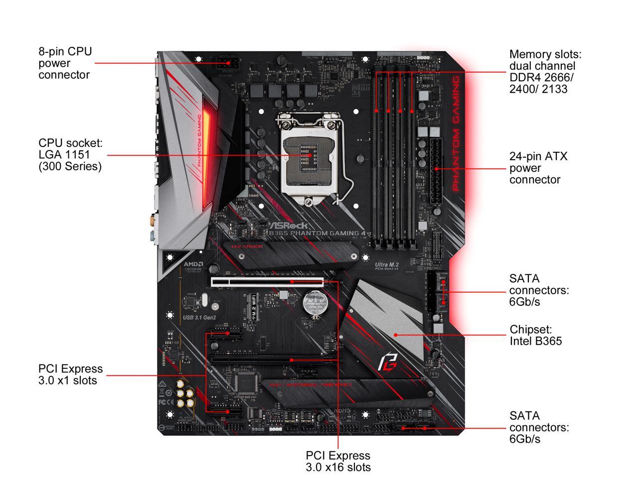 ASRock B365 Phantom Gaming 4 LGA 1151 (300 Series) Intel B365 SATA 6Gb/s ATX Intel Motherboard