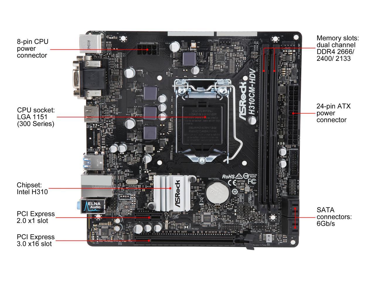 ASRock H310CM-HDV LGA 1151 (300 Series) Intel H310 HDMI SATA 6Gb/s USB 3.1 Micro ATX Intel Motherboard