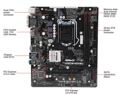 ASRock H310CM-HDV/M.2 LGA 1151 (300 Series) Intel H310 HDMI SATA 6Gb/s USB 3.1 Micro ATX Intel Motherboard