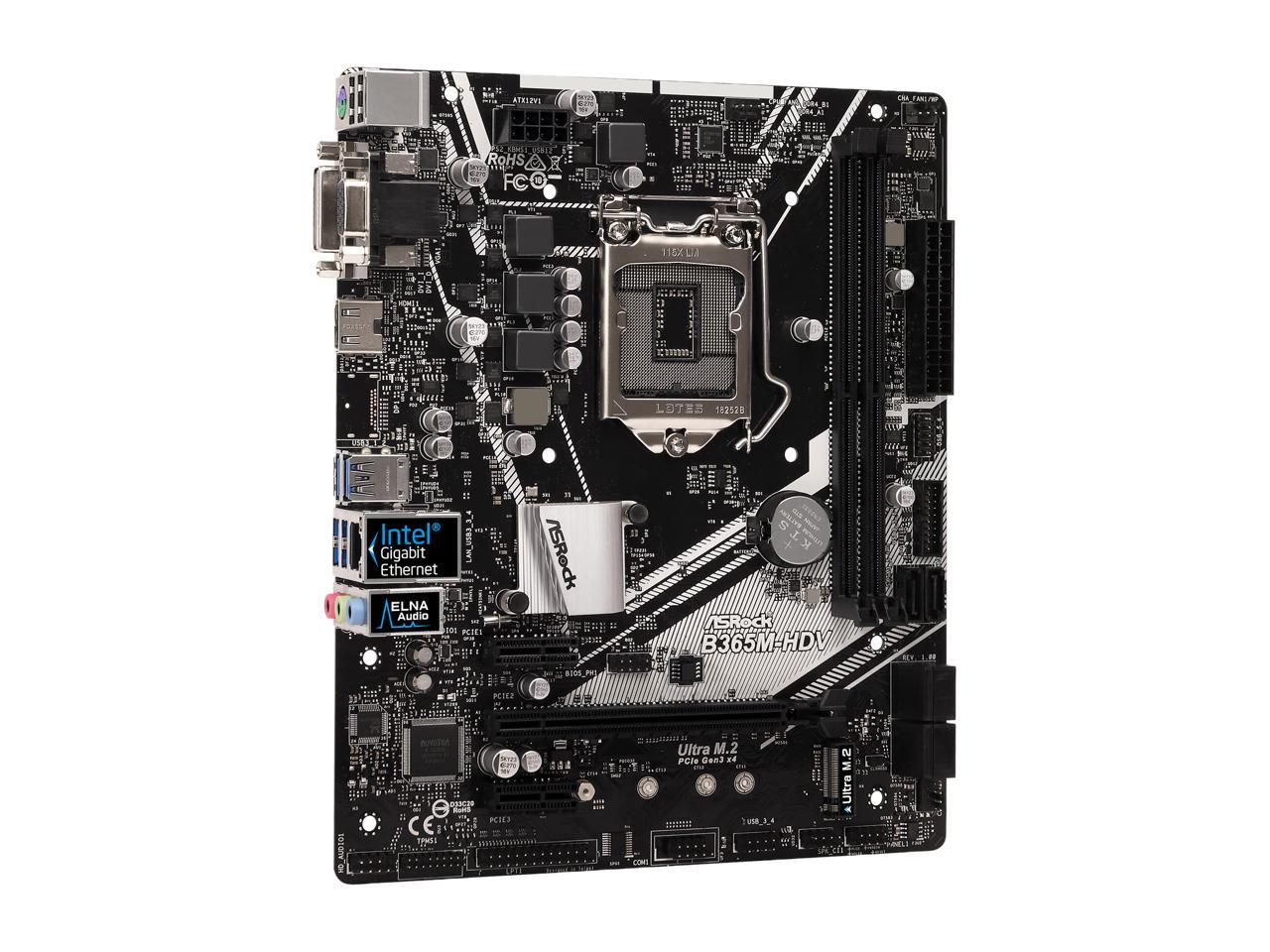 ASRock B365M-HDV LGA 1151 (300 Series) Intel B365 SATA 6Gb/s Micro ATX Intel Motherboard