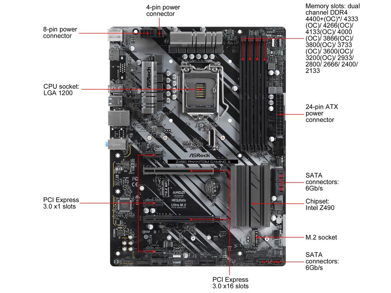 ASRock Z490 Phantom Gaming 4 LGA 1200 Intel Z490 SATA 6Gb/s ATX Intel Motherboard