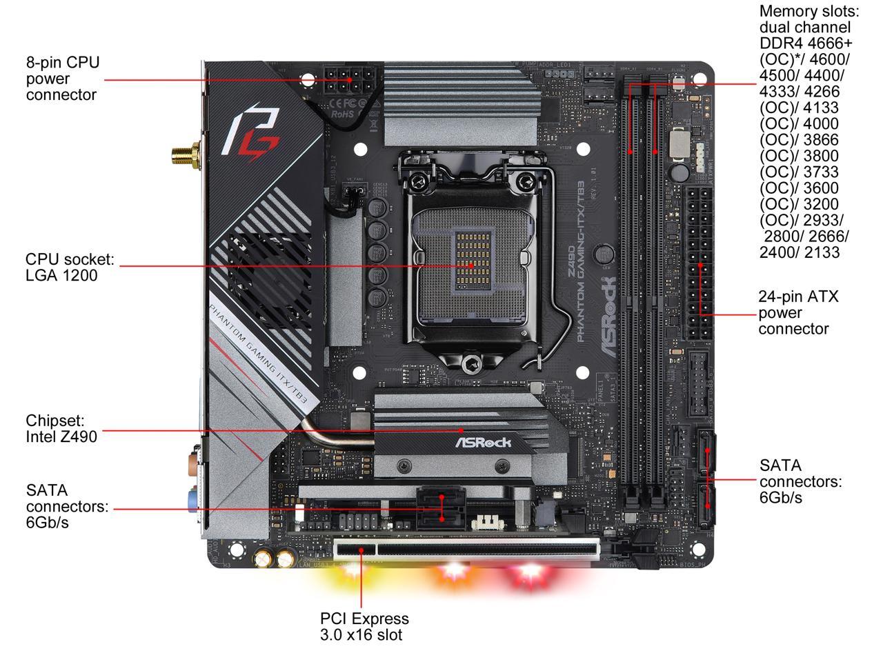 ASRock Z490 Phantom Gaming-ITX/TB3 LGA 1200 Intel Z490 SATA 6Gb/s Mini ITX Intel Motherboard